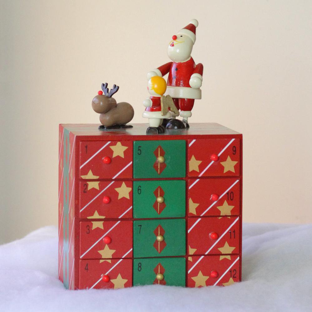 10.5" Red and Green Elegant Advent Storage Calendar Box. Picture 4
