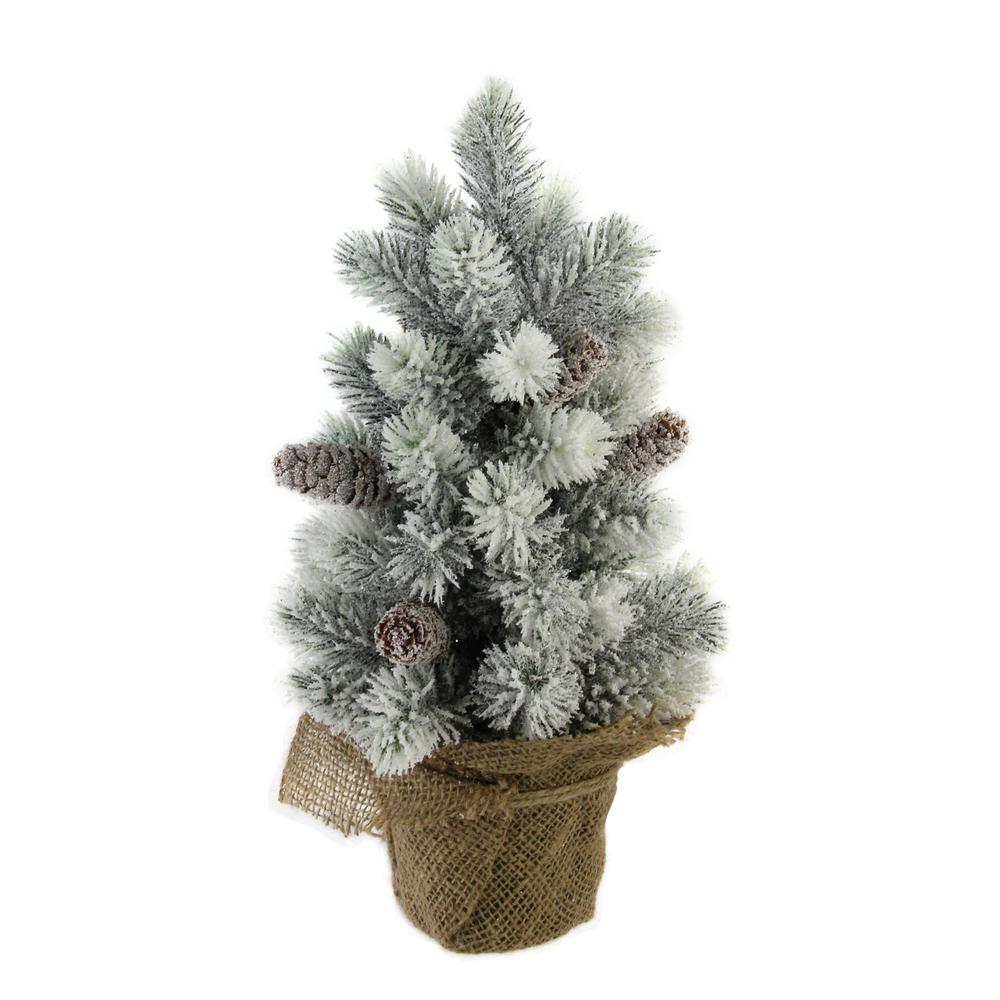 16" Medium Flocked Green Pine Artificial Table Top Christmas Tree with Burlap Base - Unlit. Picture 1