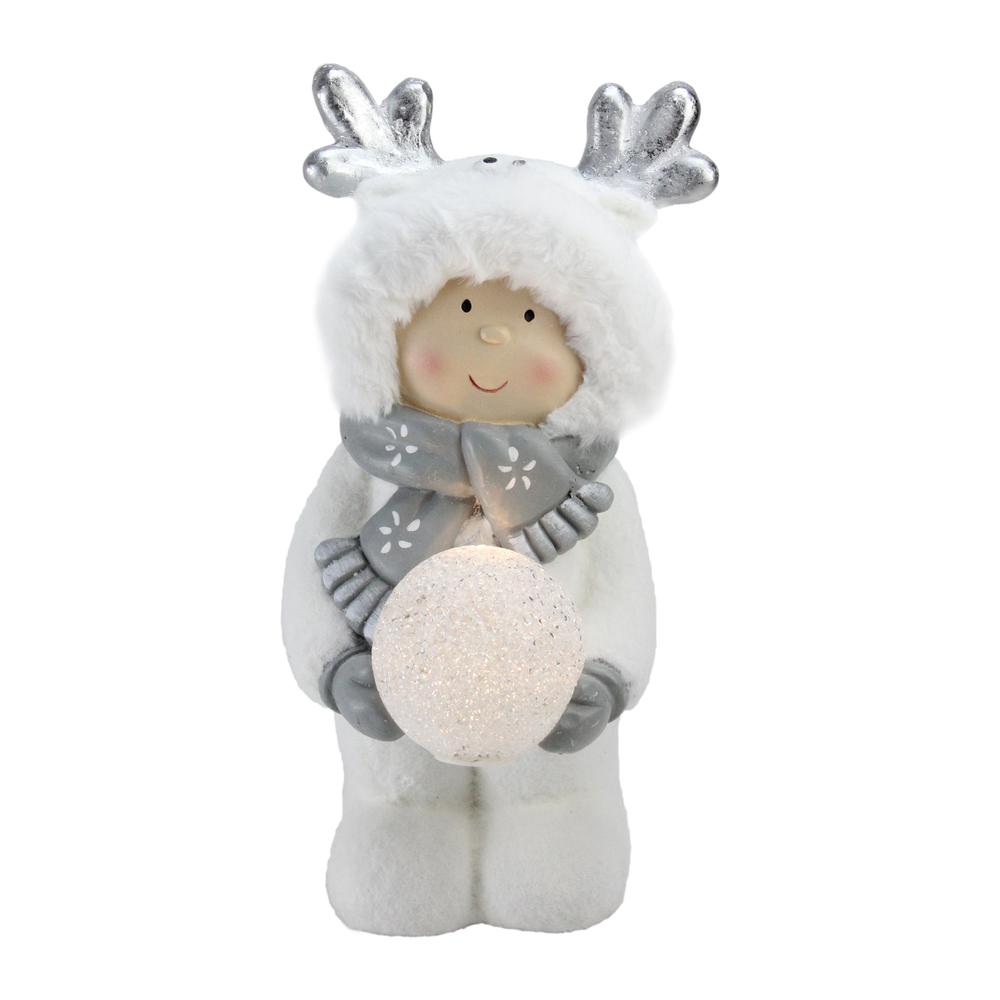 15.75" White Battery Operated Smiling Child Holding LED Lighted Snowball Christmas Figurine. Picture 2