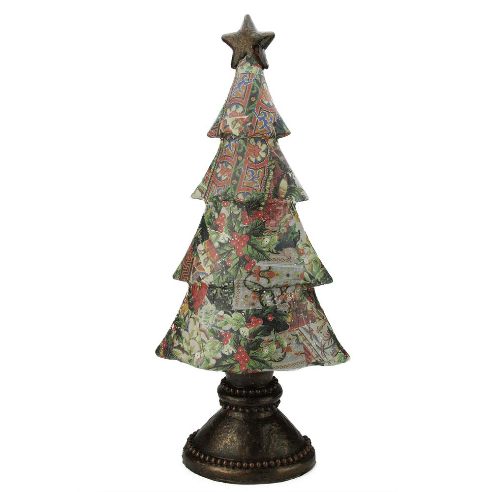 20" Black and Red Victorian Holly Berry Decoupage Christmas Tree Tabletop Decor. Picture 2