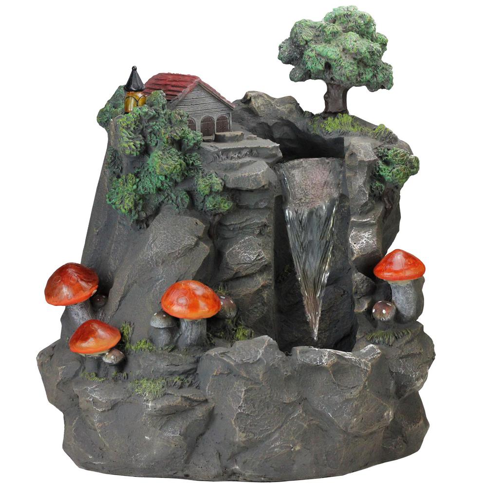 24.5" Solar LED Lighted Mushrooms By Waterfall Outdoor Patio Garden Water Fountain. Picture 1