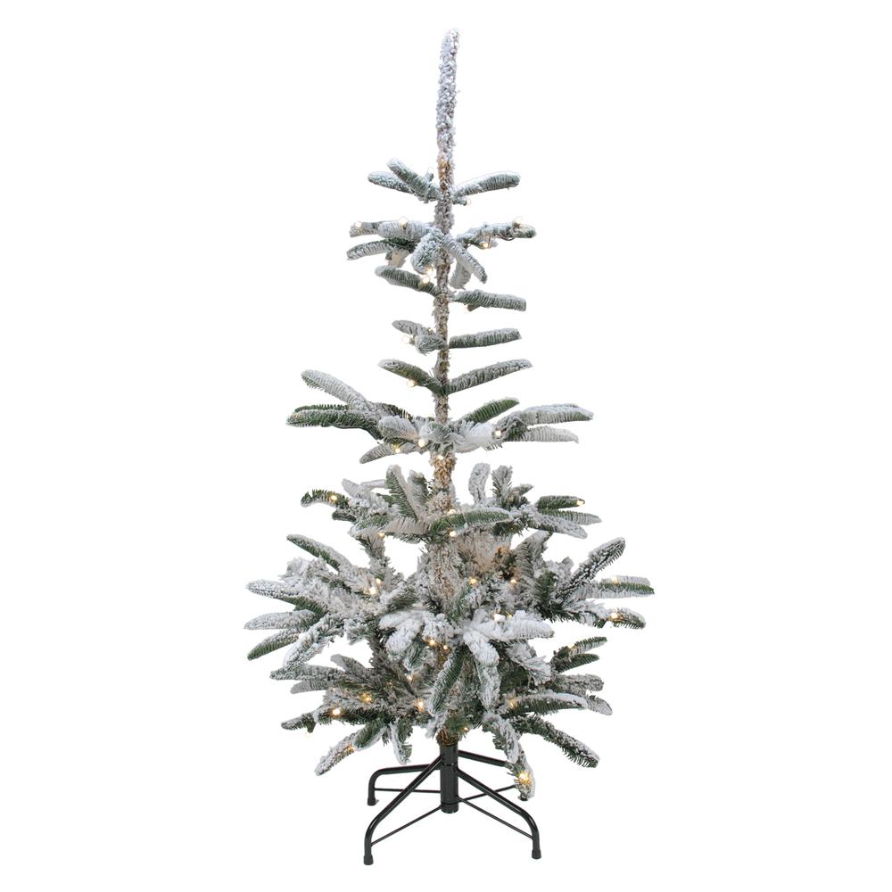 7.5' Pre-Lit Slim Nordmann Fir Flocked Artificial Christmas Tree - Warm Clear LED Lights. Picture 1