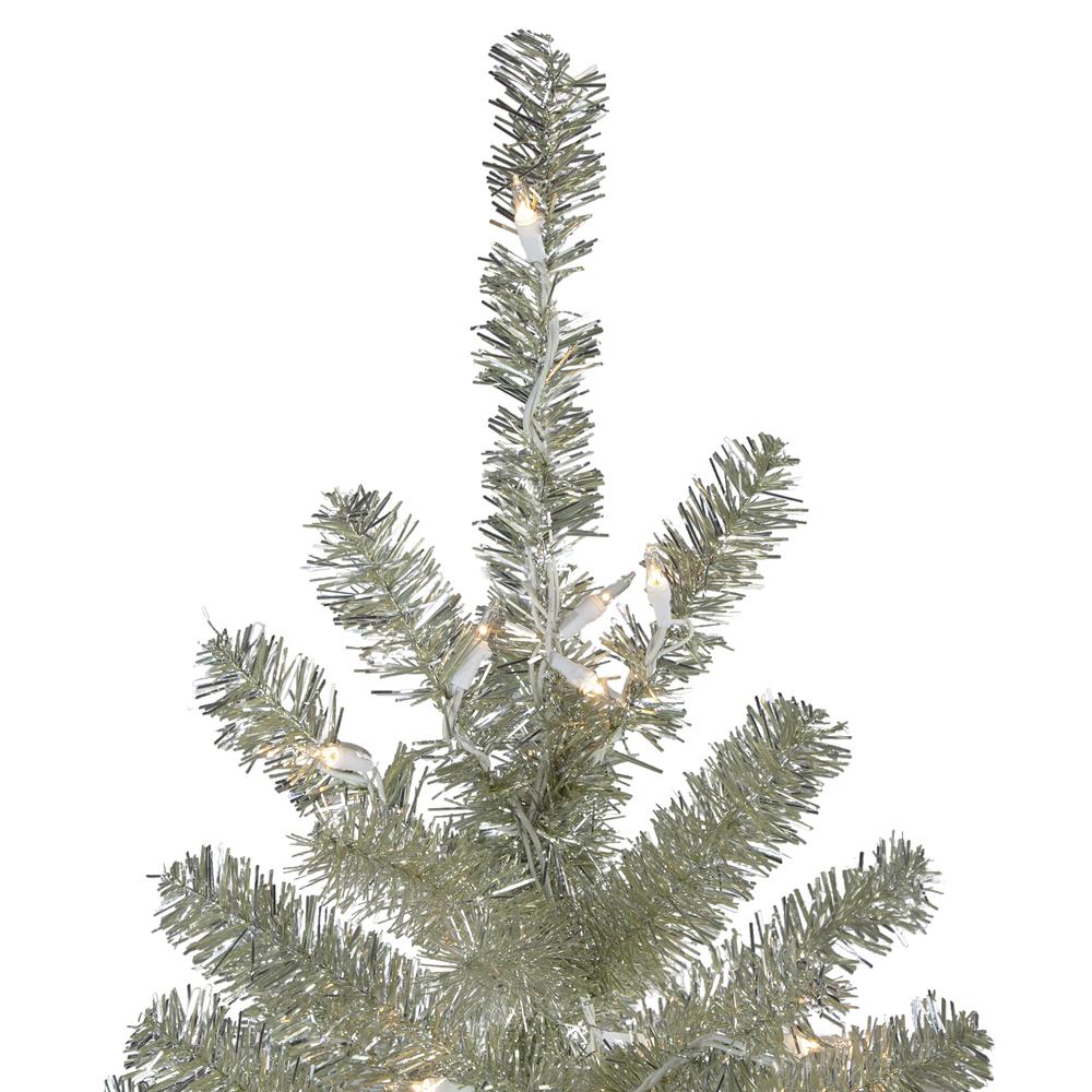 4.5' Soft Metallic Champagne Artificial Tinsel Christmas Tree - Clear Lights. Picture 4