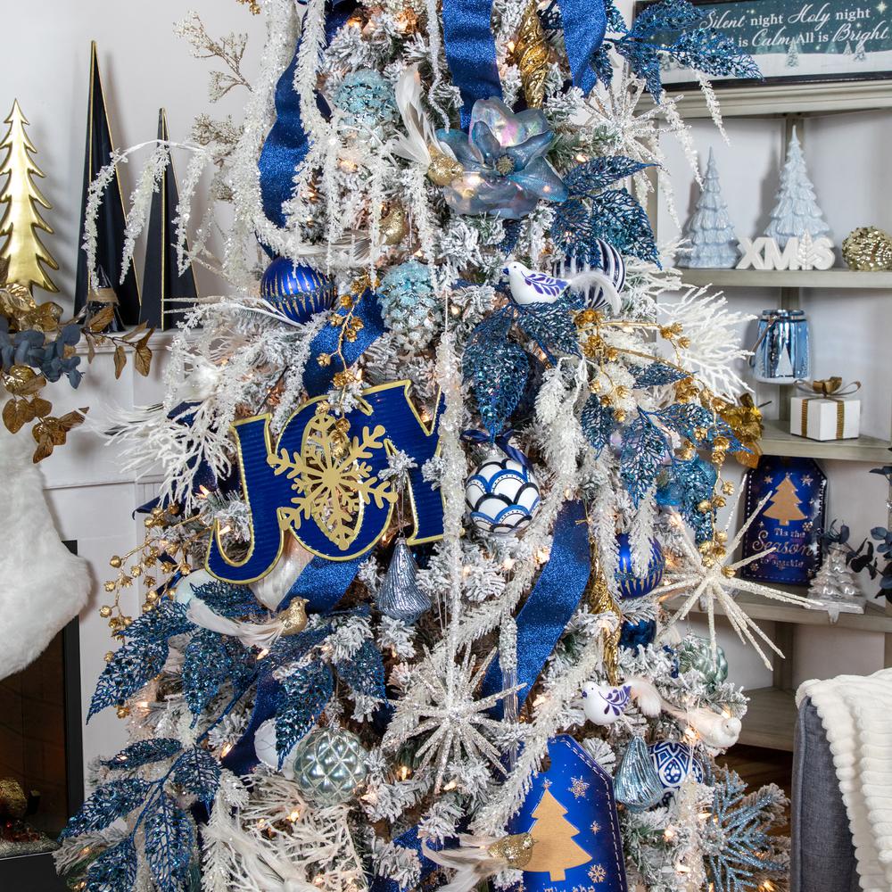7" Iridescent Blue Artificial Magnolia Clip-On Christmas Ornament. Picture 4