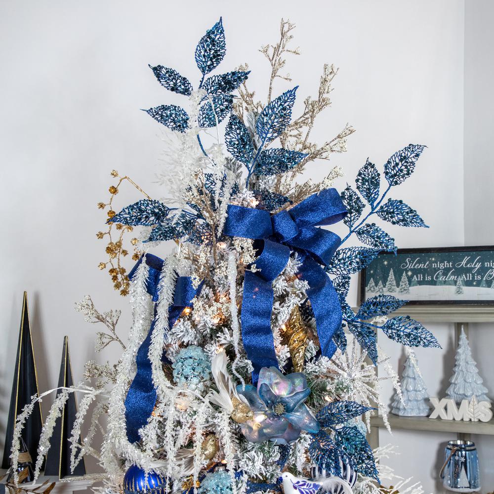 7" Iridescent Blue Artificial Magnolia Clip-On Christmas Ornament. Picture 3