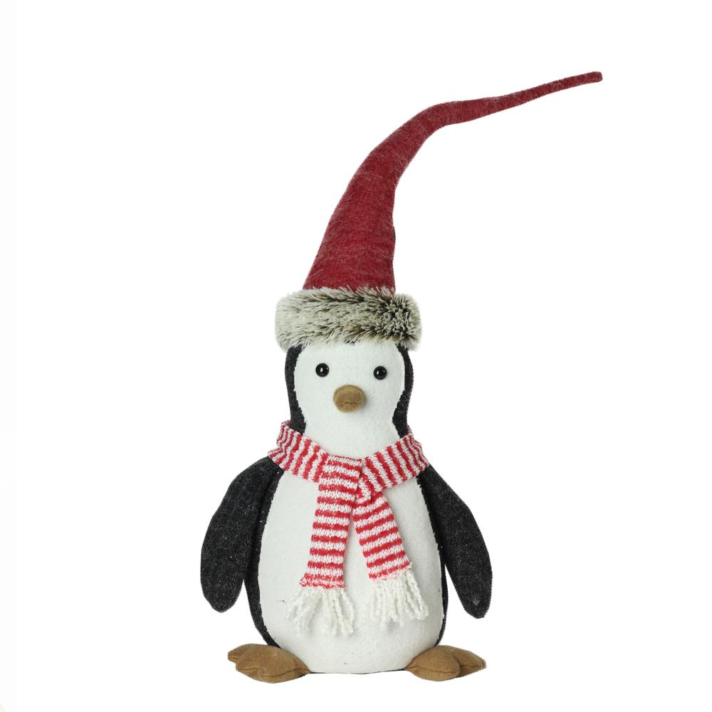 16" Black and White Penguin Striped Scarf and Santa Hat Christmas Figure. Picture 1