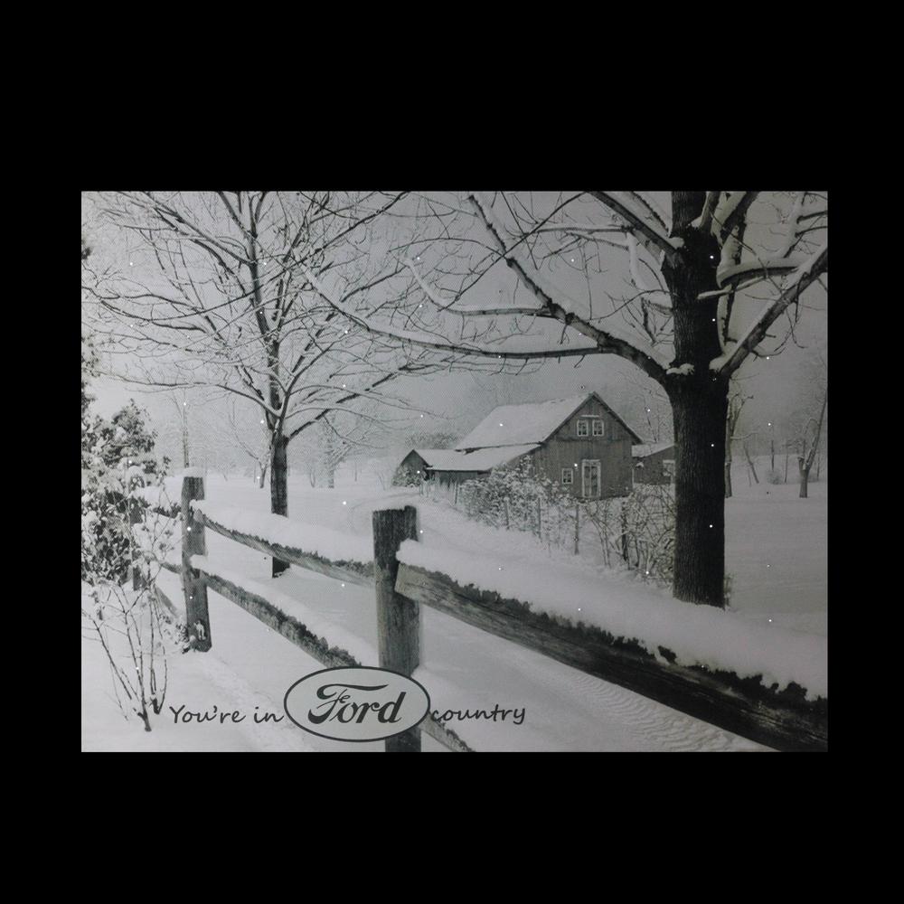 Fiber Optic Lighted "You're in Ford Country" Snowy Cabin Canvas Wall Art 12" x 15.75". Picture 3