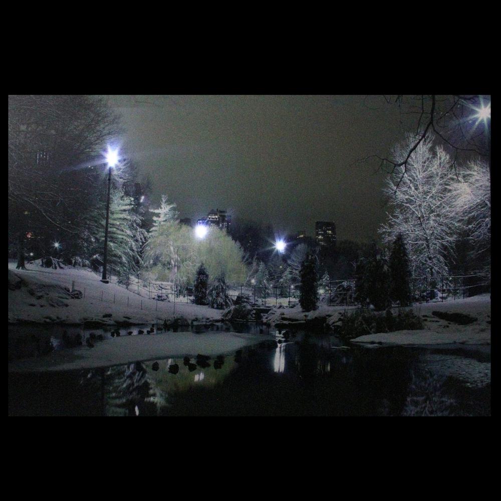 23.5" LED Lighted Nighttime City Park Winter Scene Canvas Wall Art. Picture 2