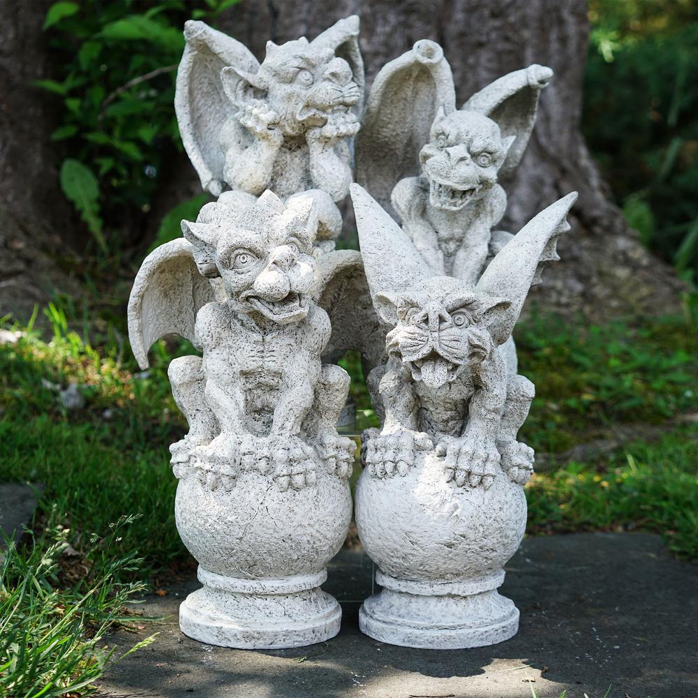 Set of 4 Gargoyles on Pedestals Outdoor Garden Statues 13". Picture 2