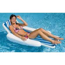 66" Sunchaser Blue and White Striped Sling Back Floating Lounge Chair. Picture 2