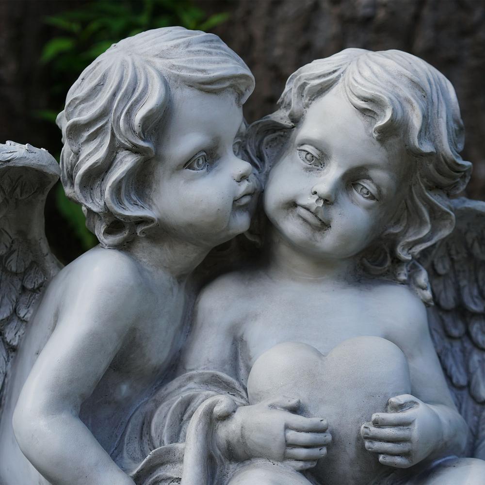 16.25" Gray Sitting Cherub Angels Outdoor Garden Statue. Picture 3