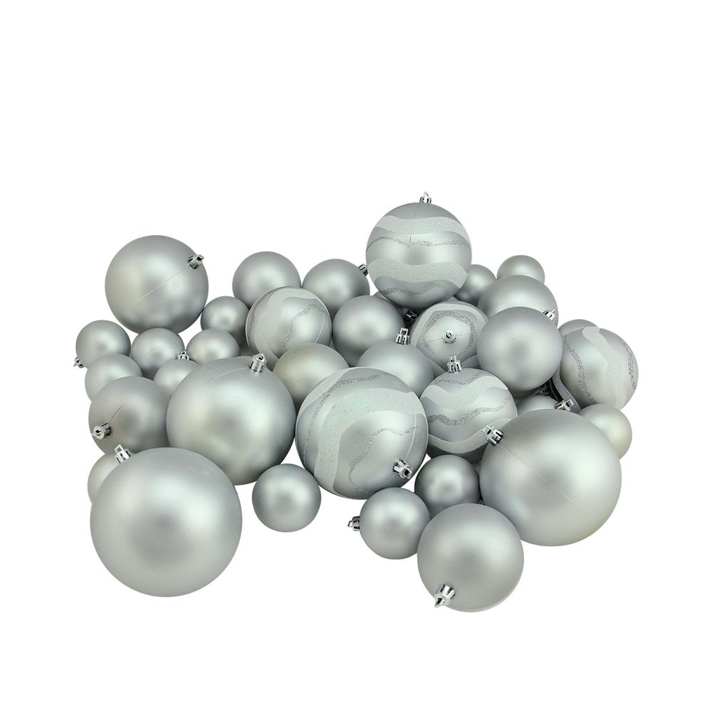 39ct Silver Shatterproof 2-Finish Christmas Ball Ornaments 4" (100mm). Picture 1