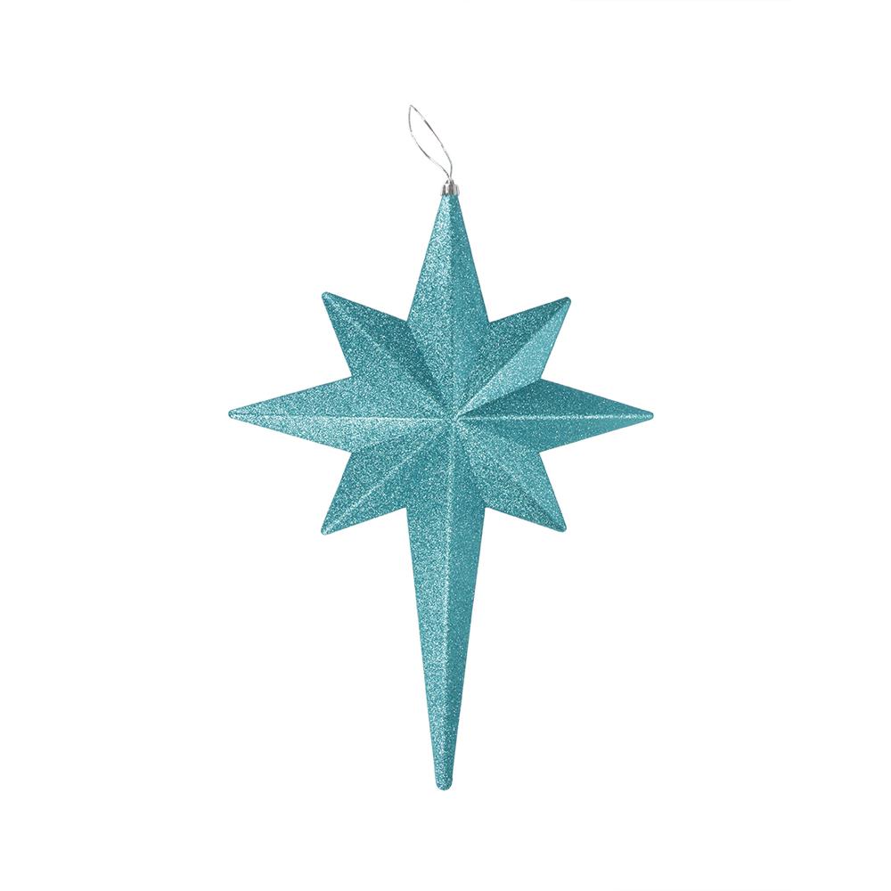 20" Turquoise Blue Glittered Bethlehem Star Shatterproof Christmas Ornament. Picture 1