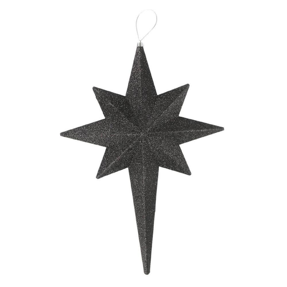 20" Black and Silver Glittered Bethlehem Star Shatterproof Christmas Ornament. Picture 1
