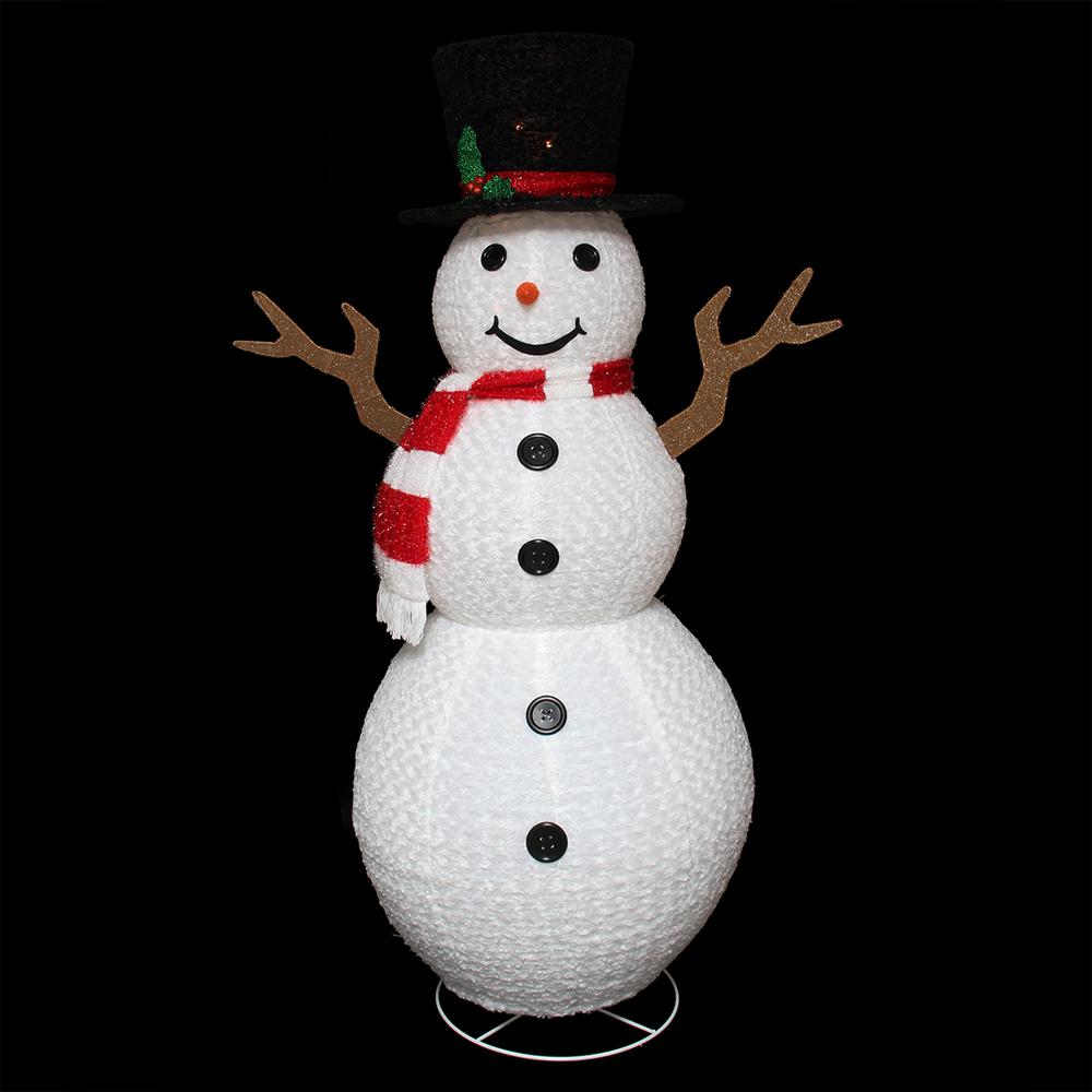 6' Pre-Lit Chenille Swirl Large Snowman with Top Hat Christmas Outdoor Decoration. Picture 2