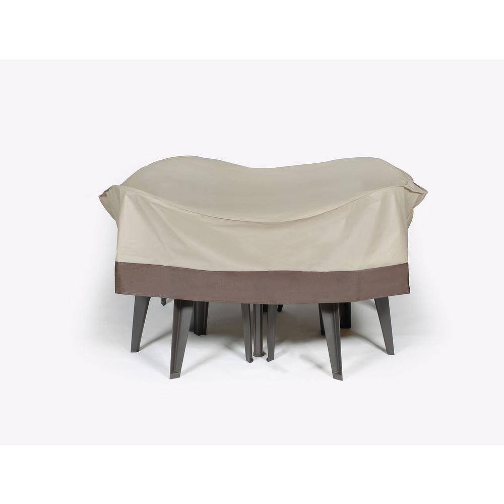 72" Beige and Brown Durable Outdoor Round Patio Furniture Set Vinyl Cover. Picture 1