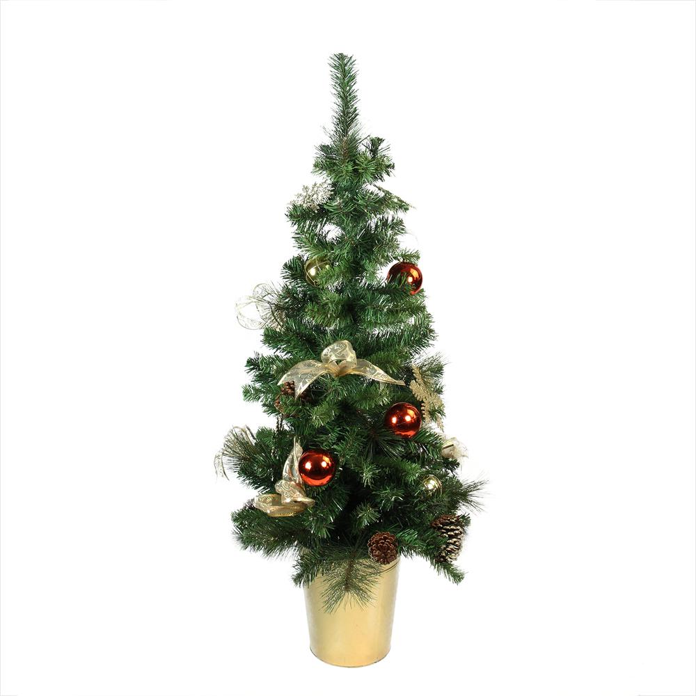 48" Red  Gold and Copper Potted Artificial Christmas Tree - Unlit. Picture 1