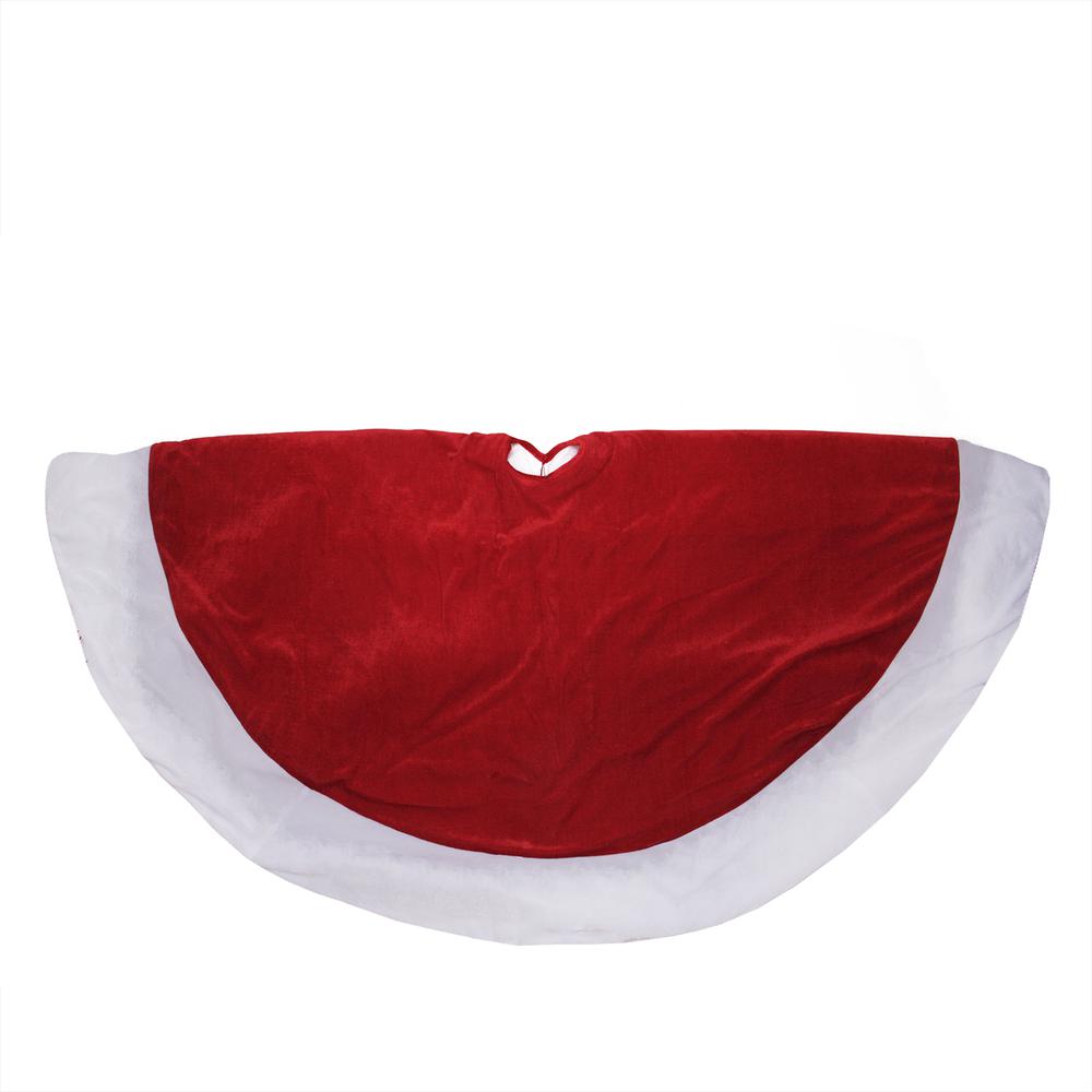 60" Red and White Solid Round Christmas Tree Skirt. Picture 1