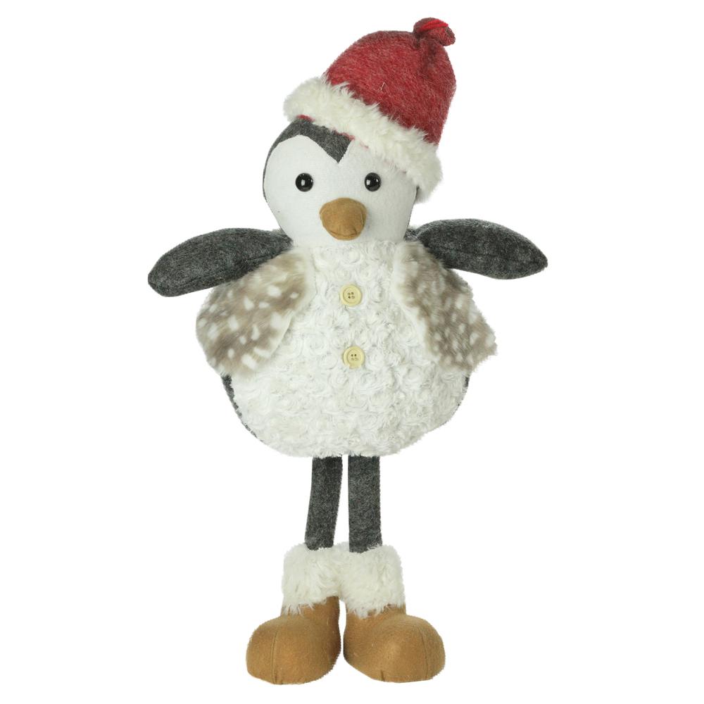 24" Gray and White Sitting Penguin with Beanie Santa Hat Christmas Figurine. Picture 1