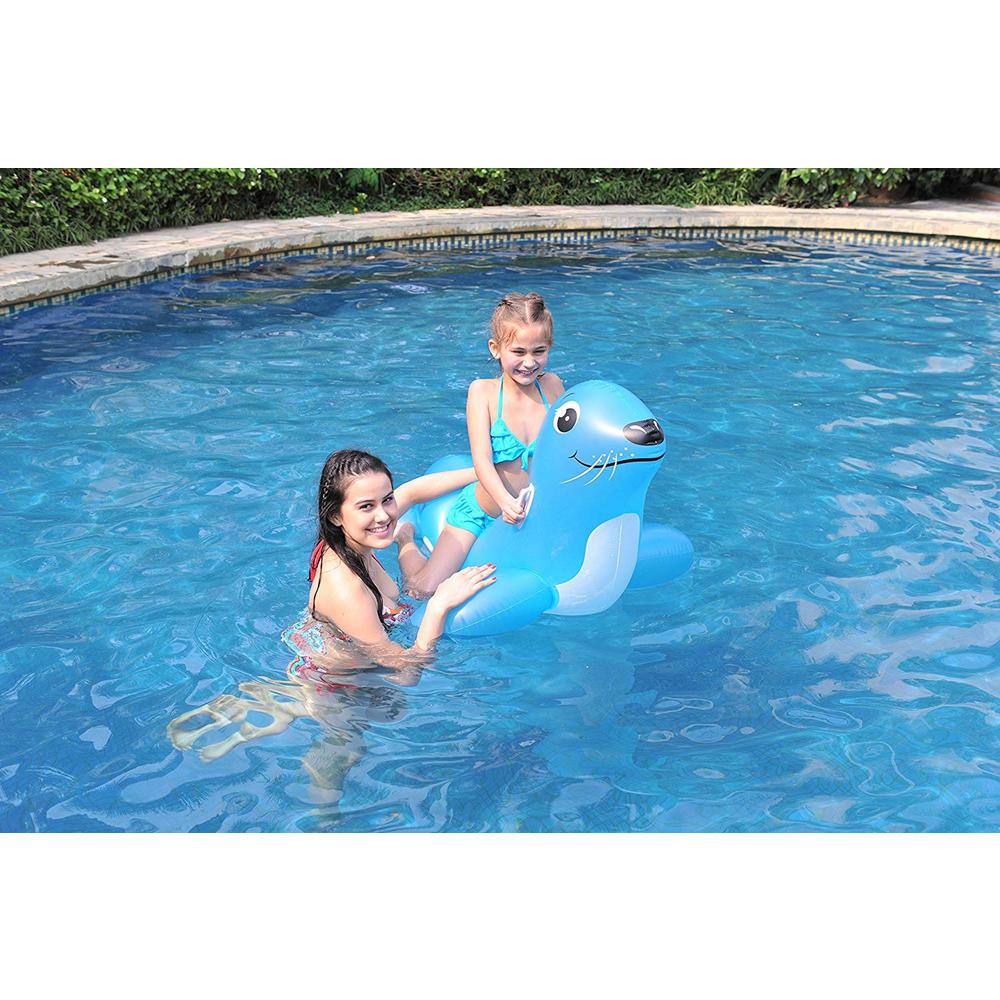46" Inflatable Blue Sea Lion Ride On Pool Float with Handles. Picture 4