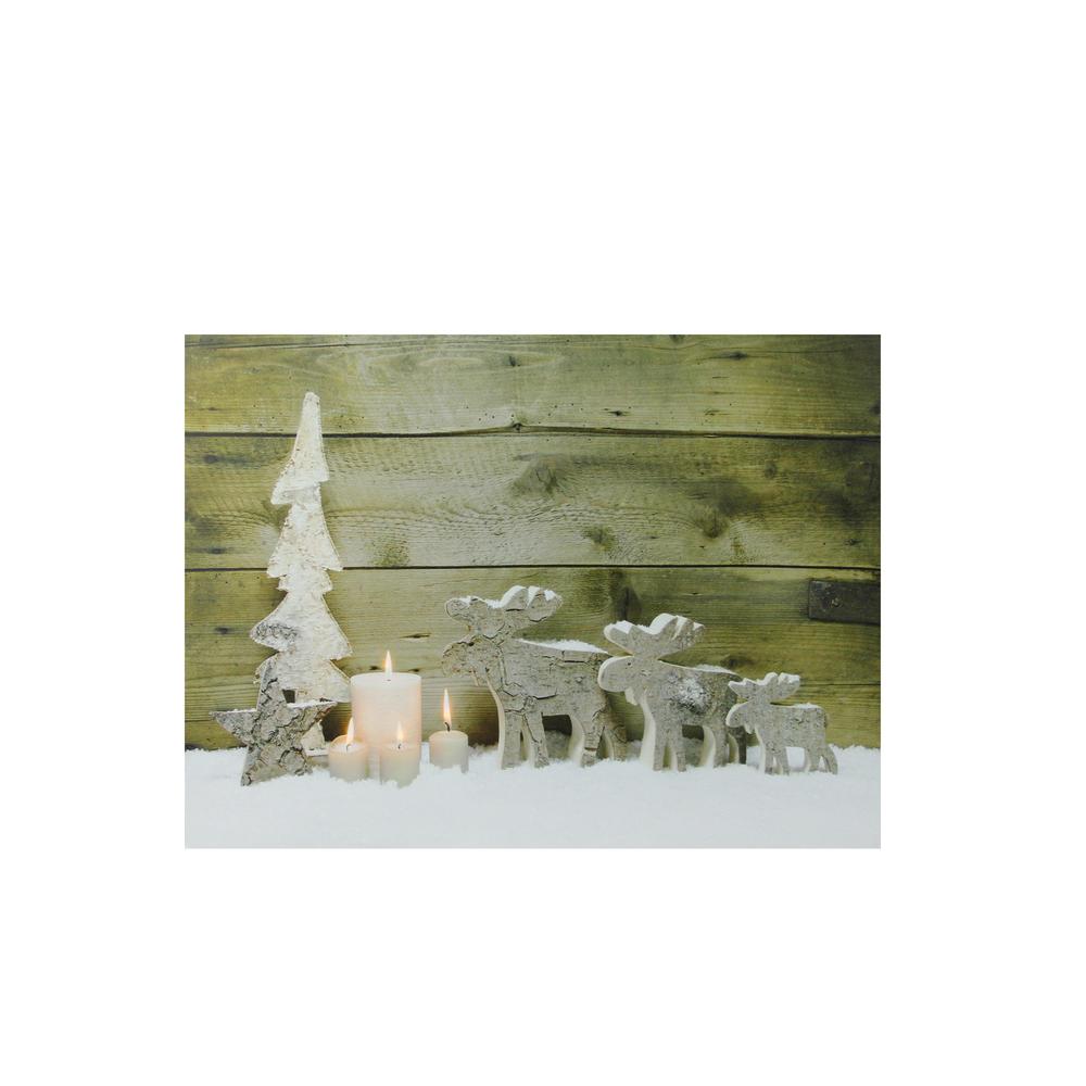 LED Lighted Flickering Candles and Winter Wooden Moose Canvas Wall Art 12" x 15.75". The main picture.