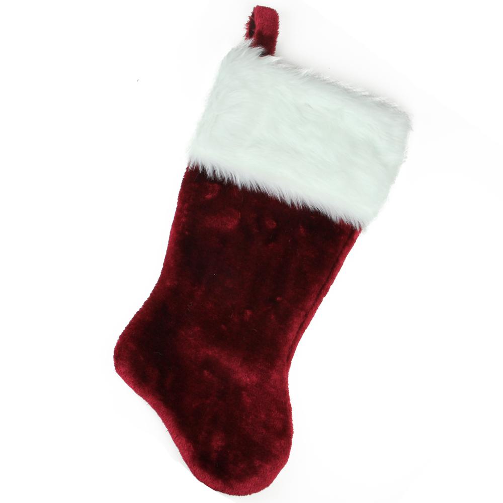 20" Burgundy and White Traditional Christmas Stocking. Picture 1