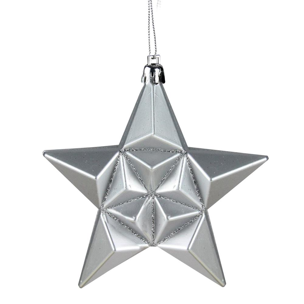 12ct Silver Splendor Shatterproof Star Christmas Ornaments 5". Picture 1