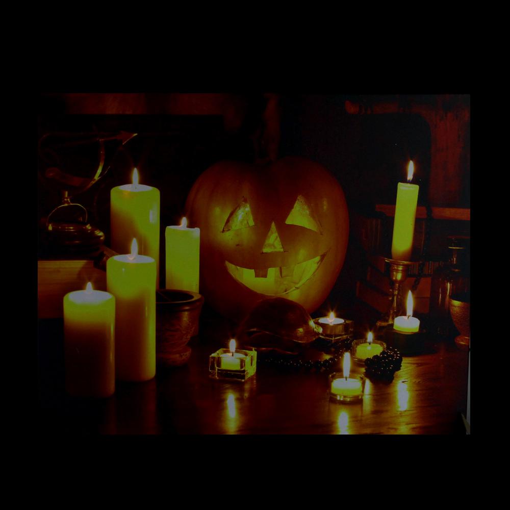 Orange and Yellow LED Lighted Witch's Jack-O'-Lantern Halloween Wall Art 15.75" x 19.5". Picture 3