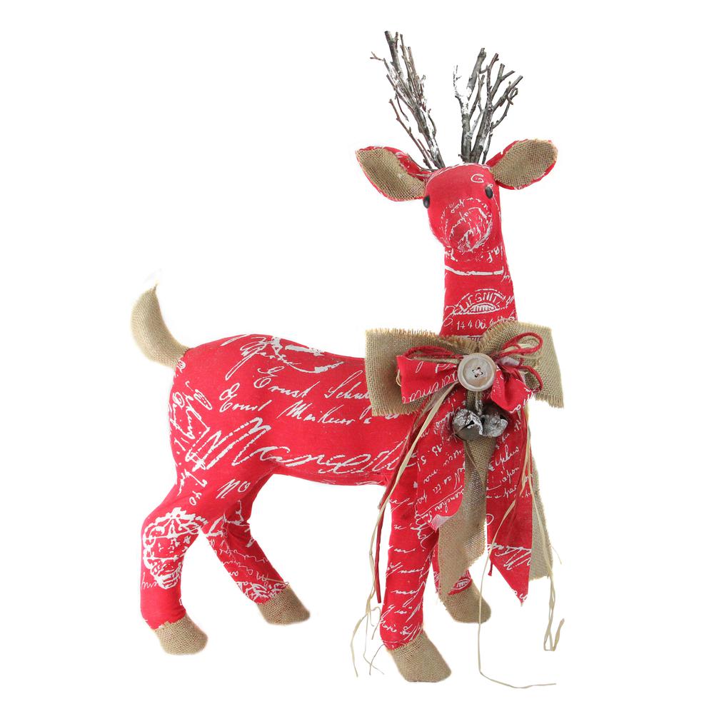 24" Red and Brown Reindeer with Bow Christmas Decoration. Picture 1