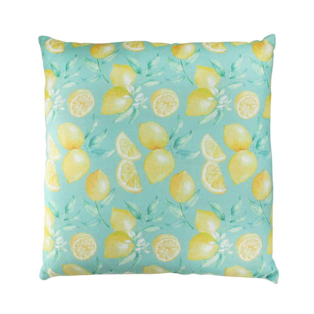 18" Blue and Yellow Tropical Lemons Square Throw Pillow. The main picture.