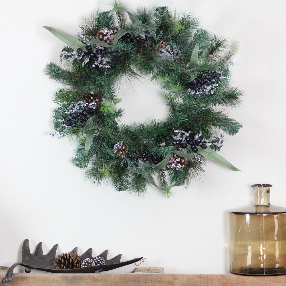 Mixed Pine with Blueberries Pine Cones and Ice Twigs Artificial Christmas Wreath - 24-Inch  Unlit. Picture 3