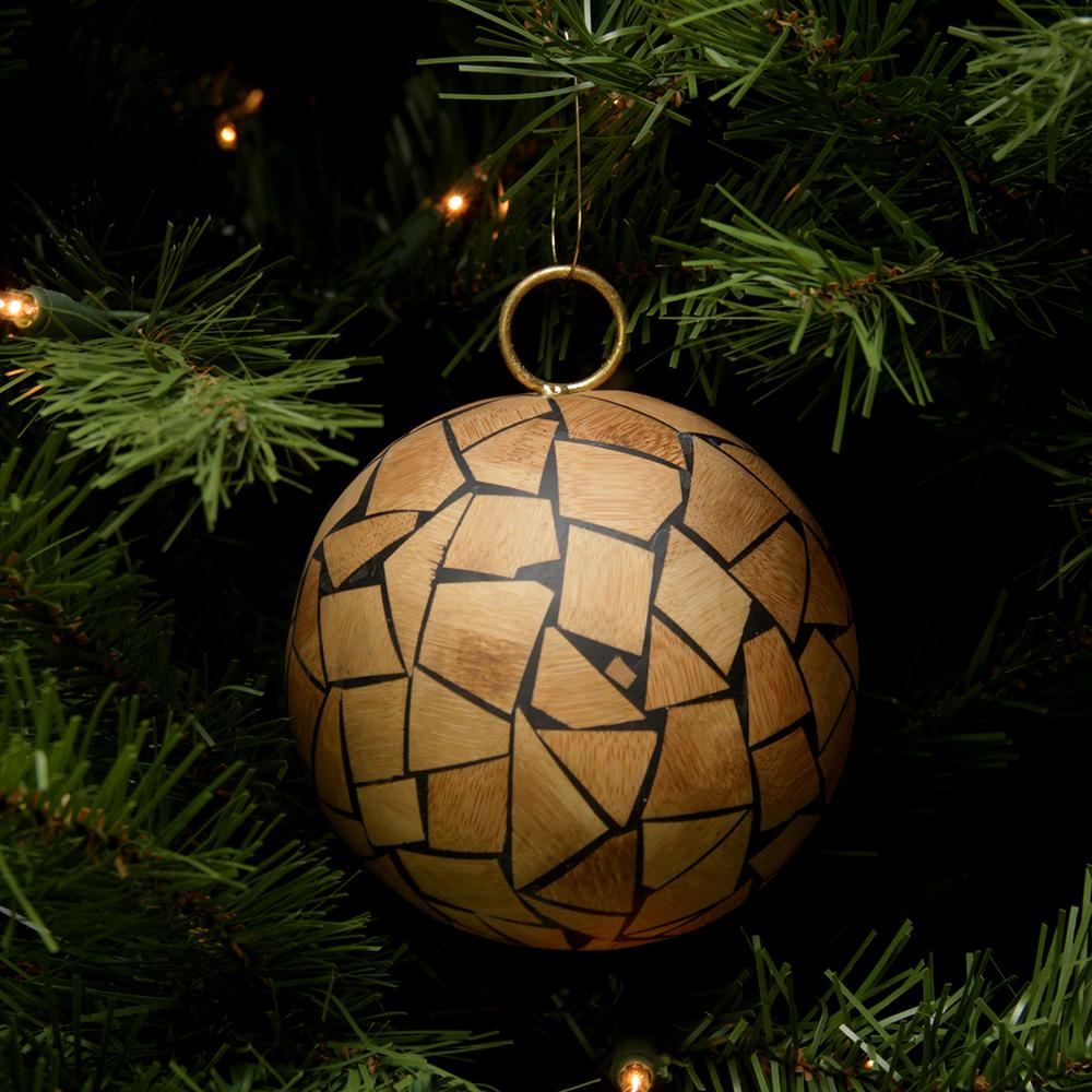 Brown Mosaic Shatterproof Christmas Ball Ornament 4" (100mm). Picture 2