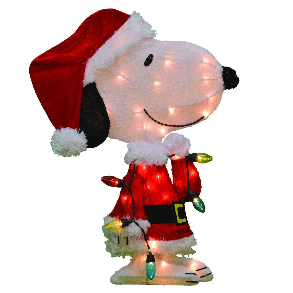 24" Lighted Santa Snoopy with String Lights Outdoor Christmas Yard Decoration. Picture 1