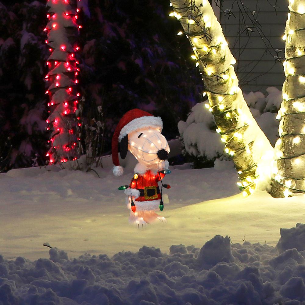 24" Lighted Santa Snoopy with String Lights Outdoor Christmas Yard Decoration. Picture 2