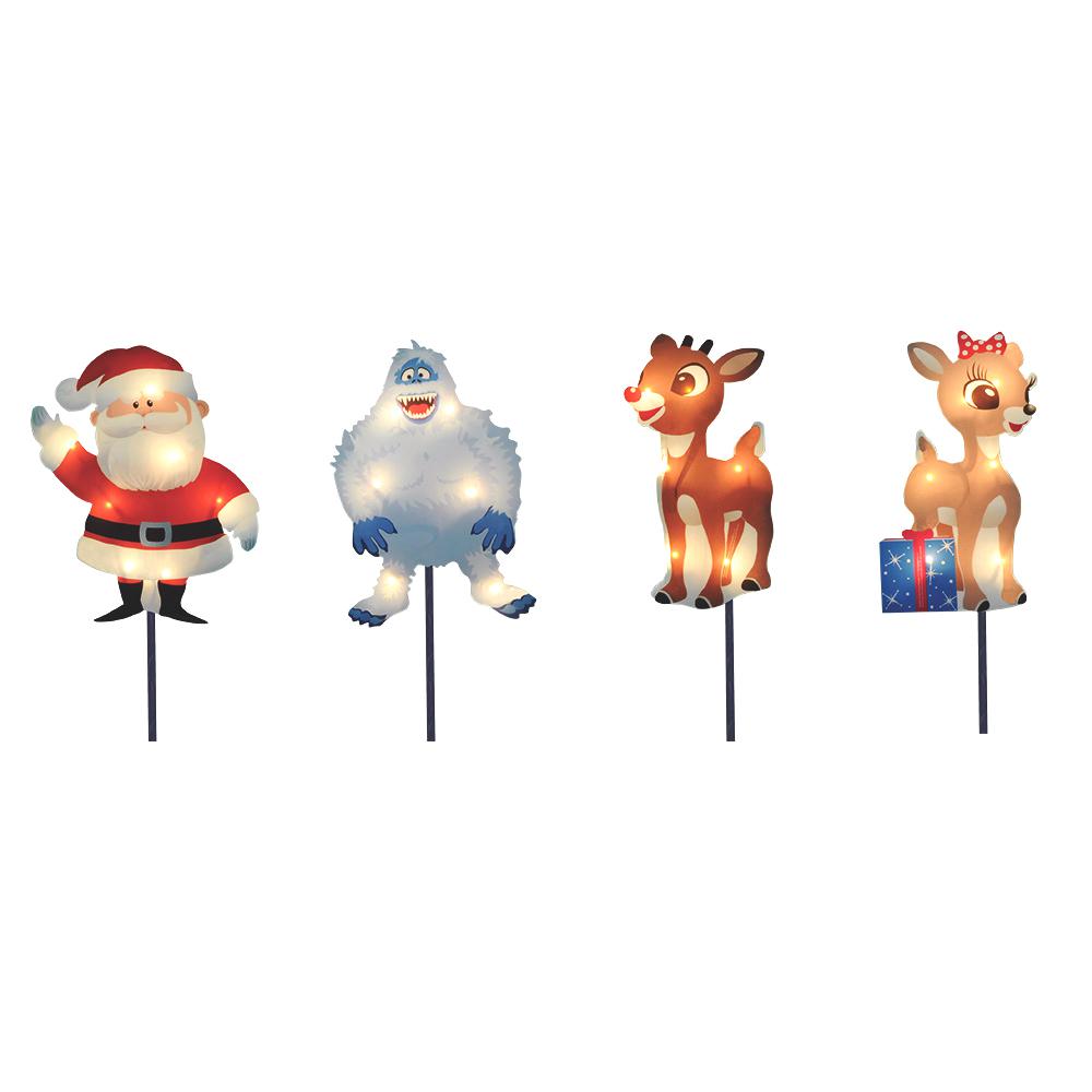 Set of 4 Lighted Rudolph and Friends Christmas Pathway Markers - Clear Lights. Picture 1
