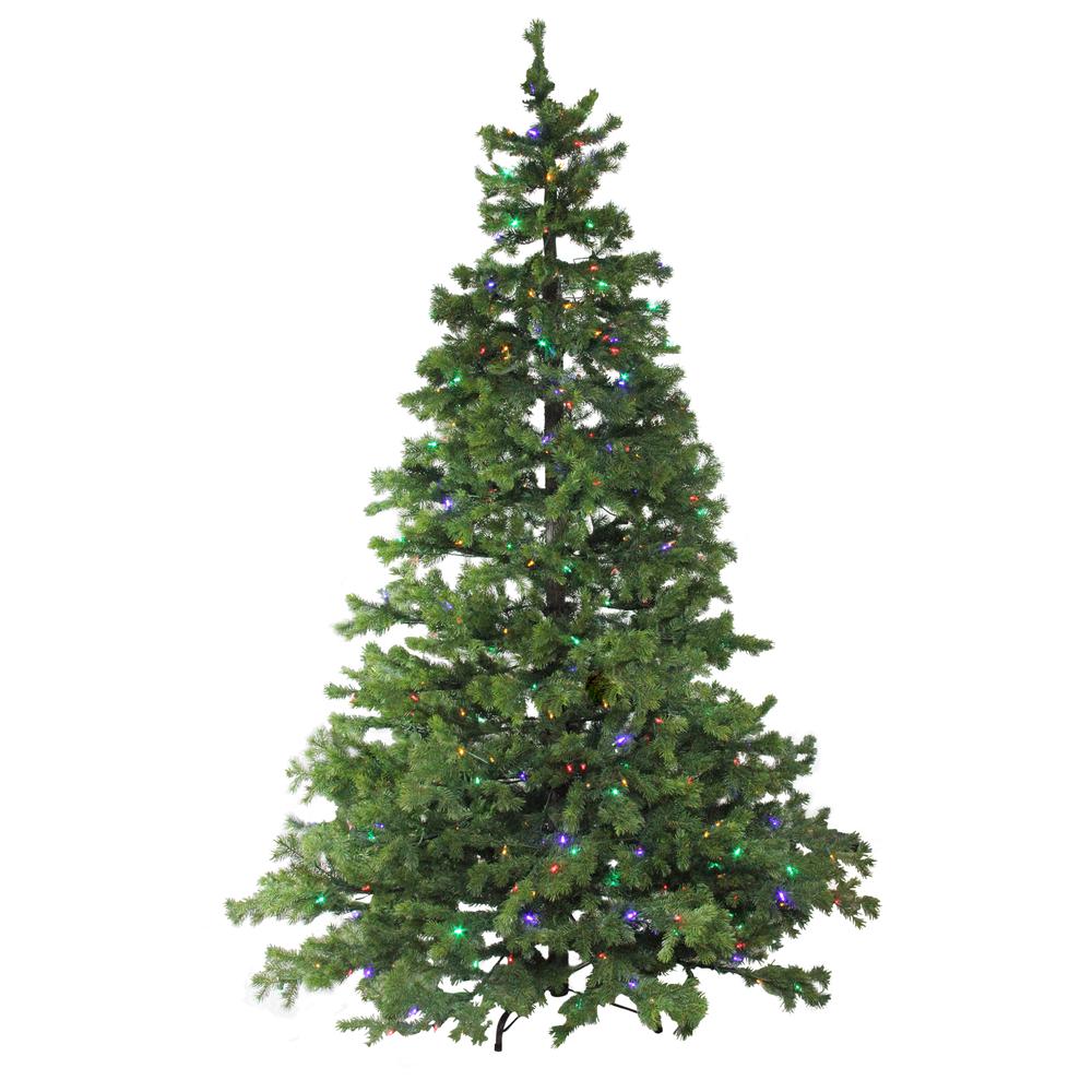 7.5' Pre-Lit Full Layered Pine Artificial Christmas Tree - Multicolor LED Lights. Picture 2