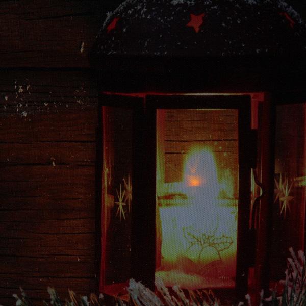 LED Lighted Candle Lantern in the Wintry Outdoors Christmas Canvas Wall Art 12" x 15.75". Picture 2