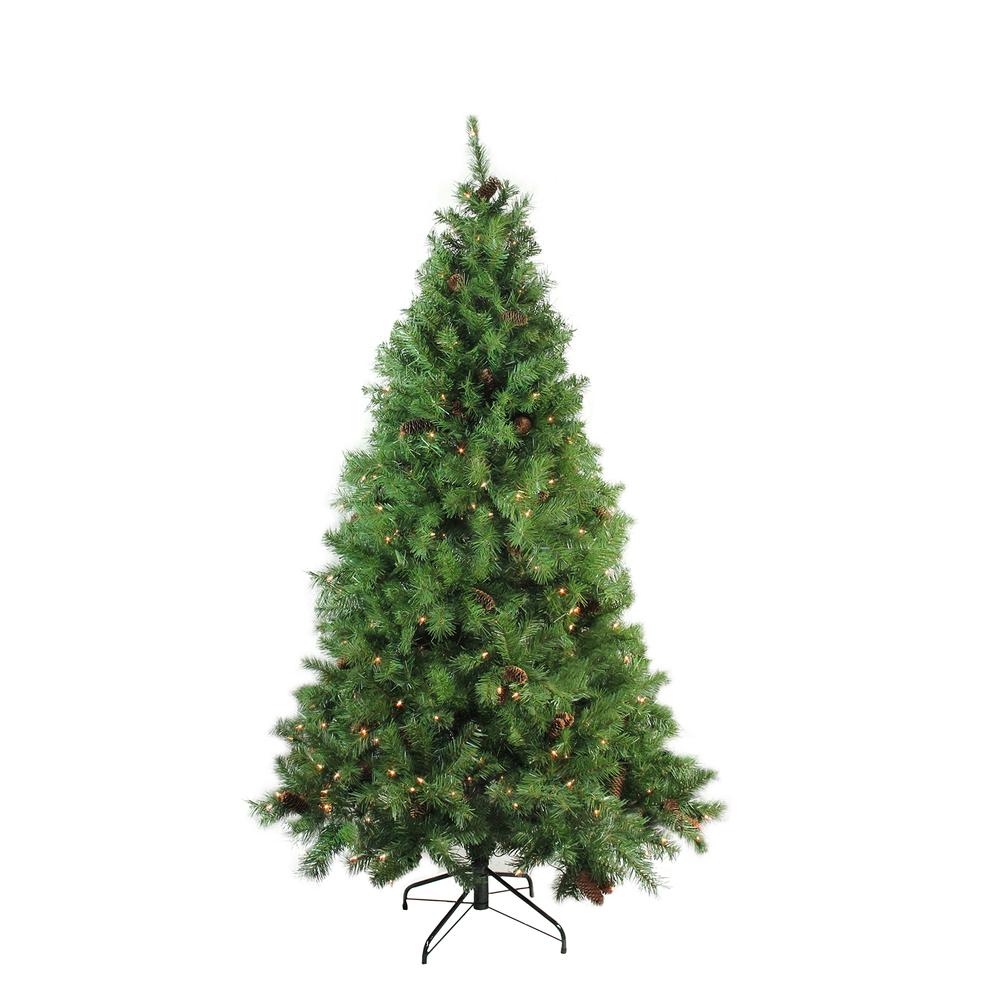7.5' Pre-Lit Green Medium Pine Artificial Christmas Tree - Clear Lights. Picture 1