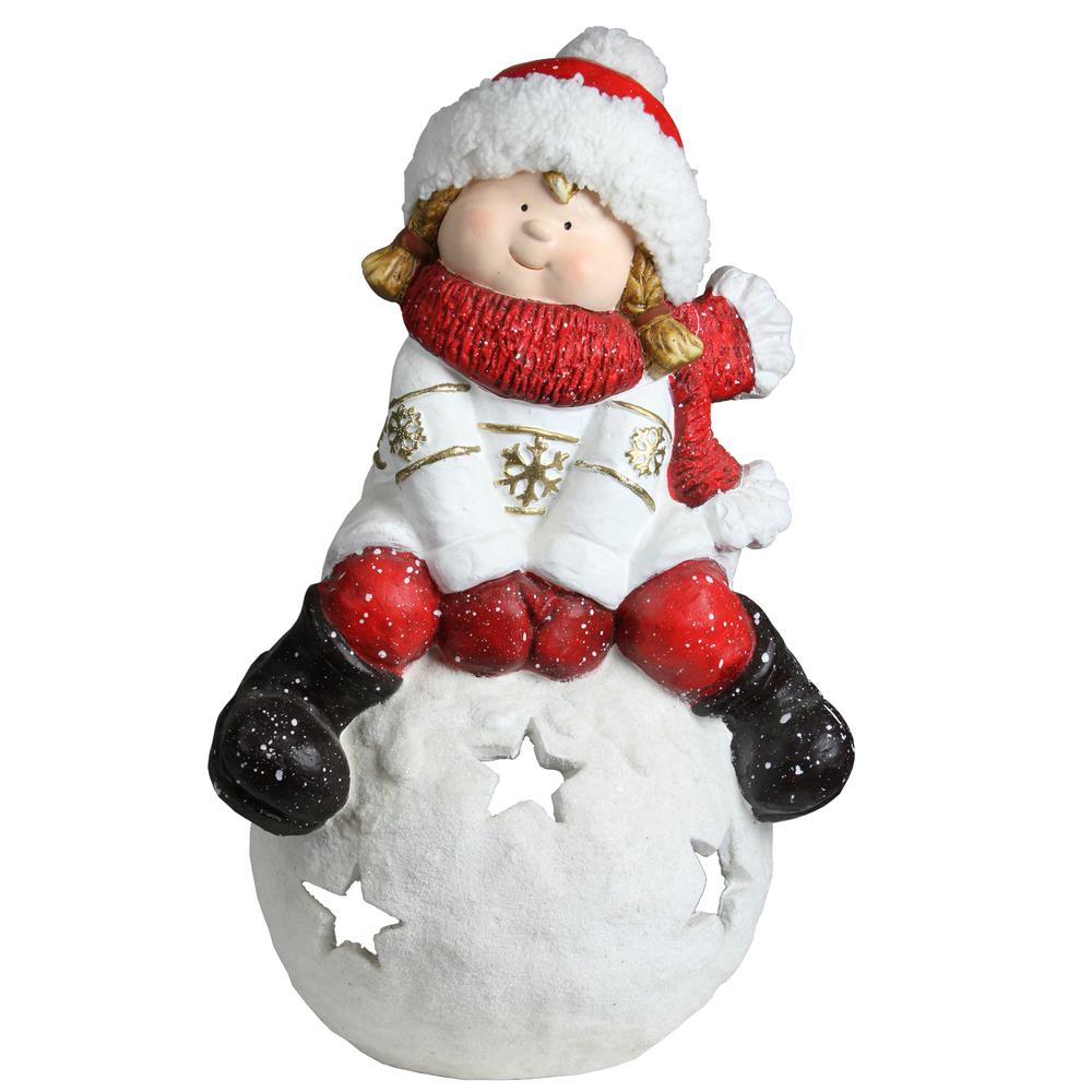 19.25" Red and White Girl on a Snowball Christmas Tealight Candle Holder. The main picture.