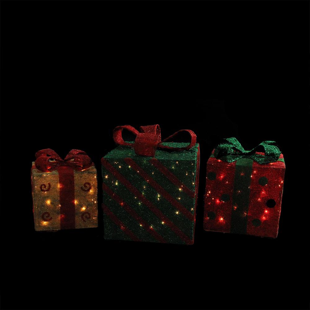 Set of 3 Lighted Green and Red Gift Boxes Christmas Outdoor Decorations 16". Picture 2