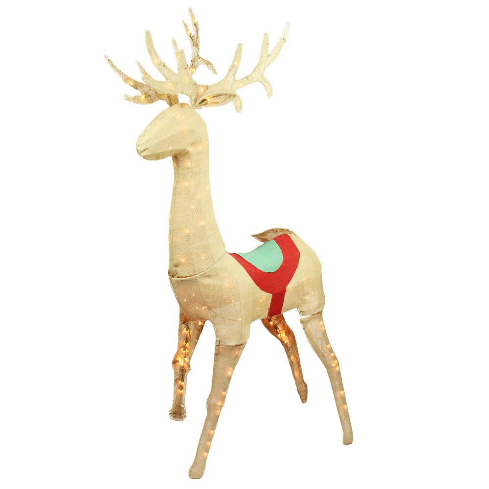 60" Beige and Red Pre-Lit Standing Reindeer Christmas Outdoor Decor. Picture 1