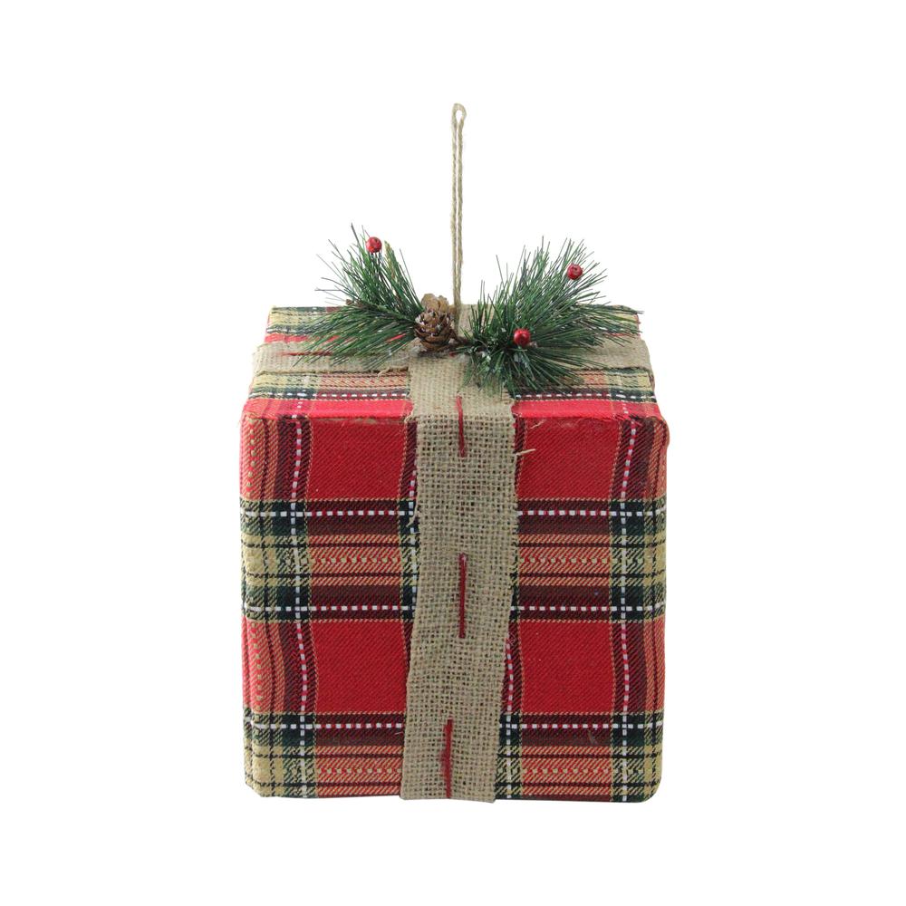 8.5" Red and Brown Gift Box Christmas Ornament. Picture 2