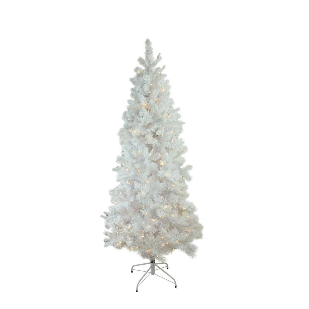9' Pre-Lit Slim Flocked White Pine Artificial Christmas Tree - Warm White LED Lights. Picture 1