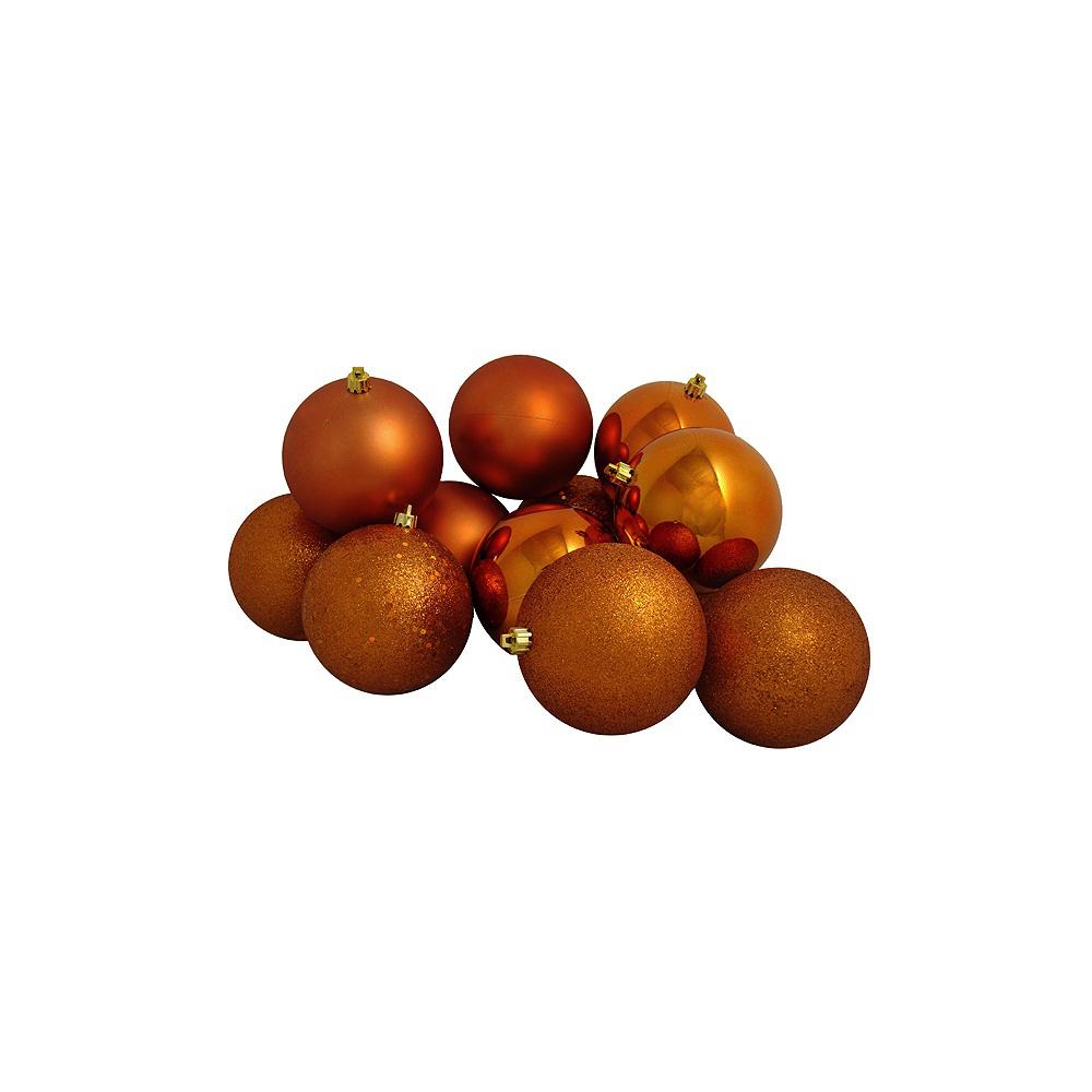 12ct Burnt Orange Shatterproof 4-Finish Christmas Ball Ornaments 4" (100mm). Picture 1