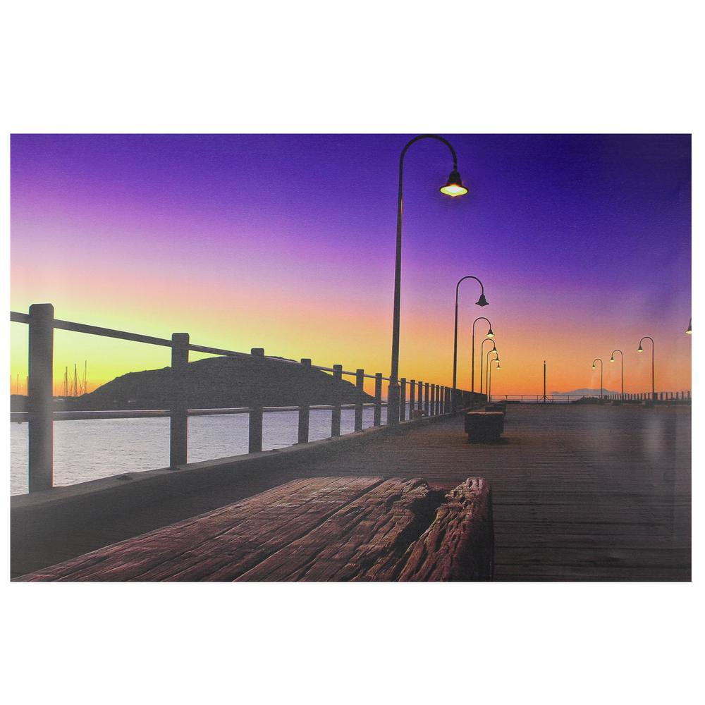 LED Lighted Sunset Boardwalk Scene Canvas Wall Art 15.75" x 23.5". Picture 1