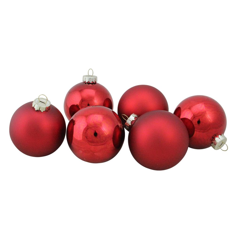 6ct Red Glass 2-Finish Christmas Ball Ornaments 3.25" (80mm). Picture 1