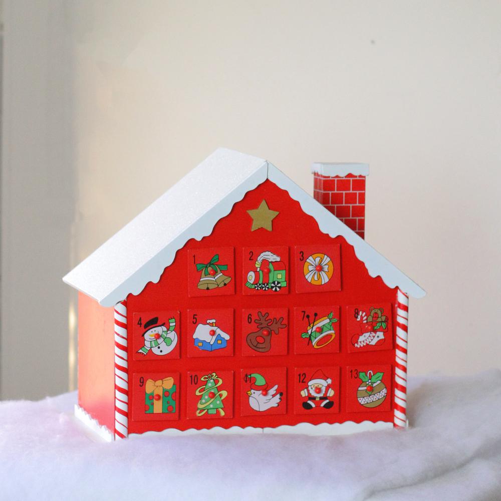 10.25" Red and White Advent House with Chimney Storage Box. Picture 4