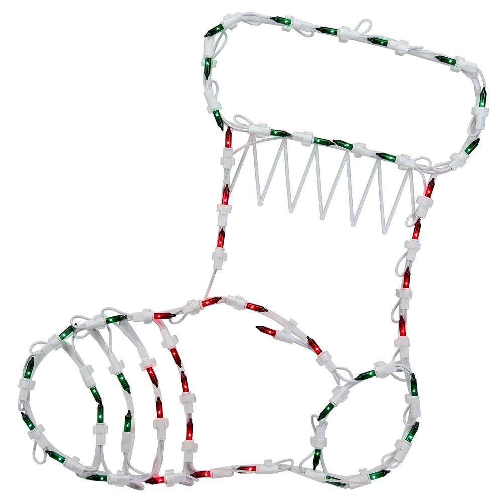 18" Red and Green Lighted Stocking Silhouette Window Christmas Decoration. The main picture.