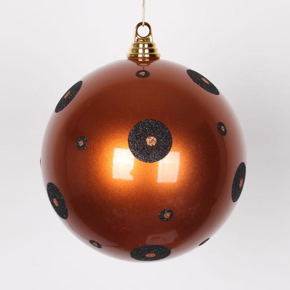 2-Finish Brown and Black Polka Dots Shatterproof Christmas Ball Ornament 8" (200mm). Picture 1