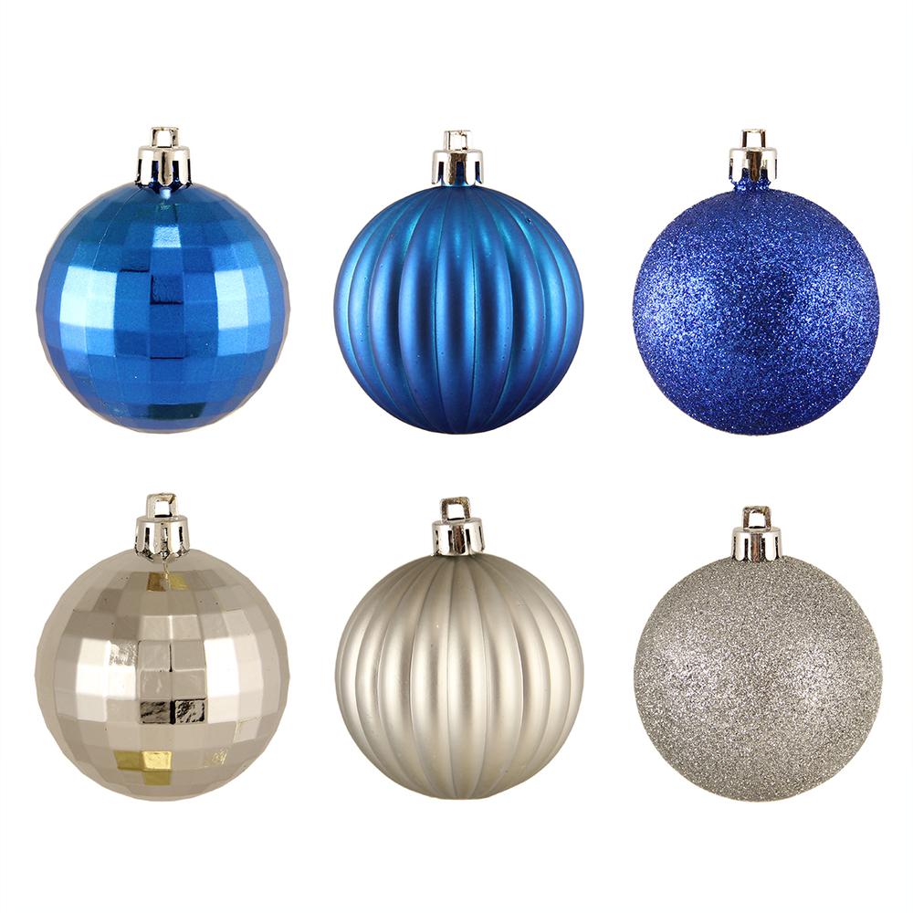 100ct Silver and Blue Shatterproof 3-Finish Christmas Ball Ornaments 2.5" (60mm). The main picture.